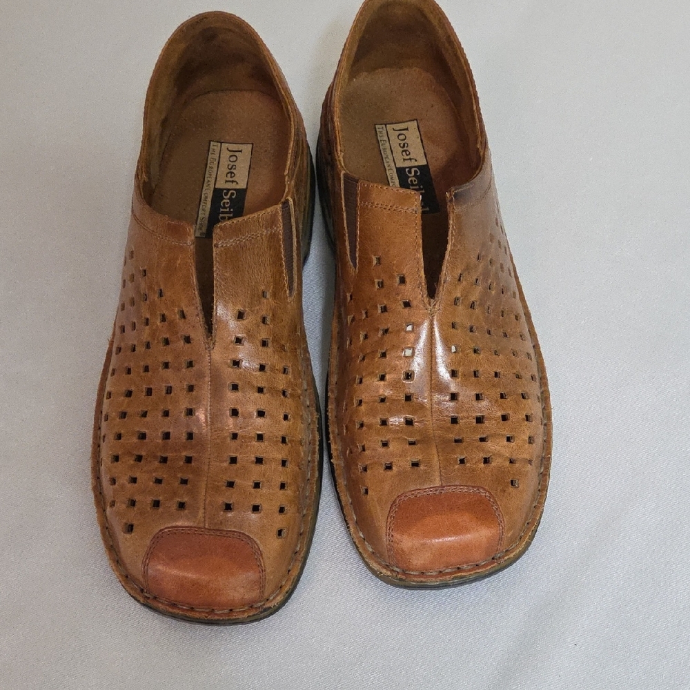 Josef Seibel Women's Tan Brown Perforated Leather Slip-On Flats
